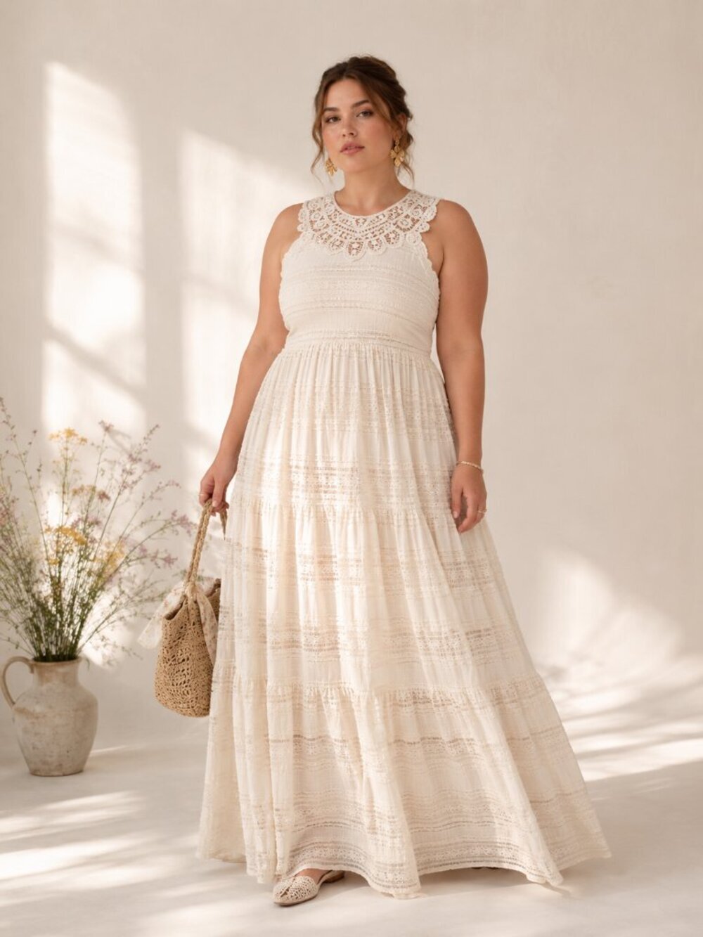 ELIZA J Cottagcore Crochet Maxi Dress In Ivory